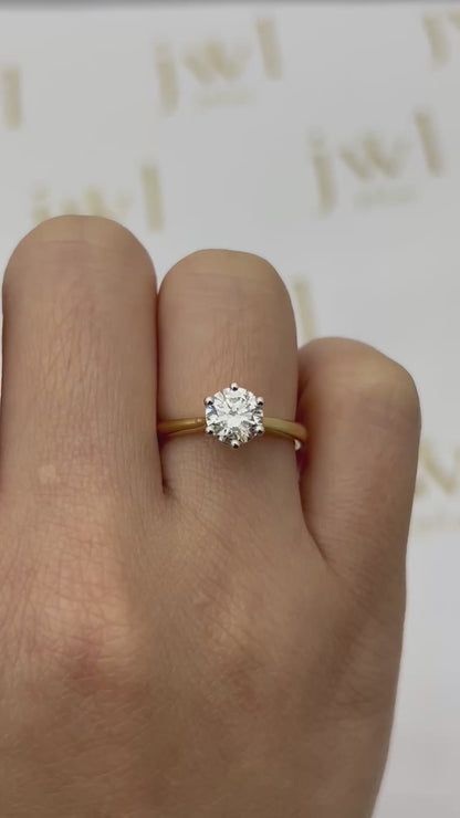 1.02 Carat Round Lab-Grown Diamond Jasmine Solitaire Engagement Ring in 18K Yellow Gold