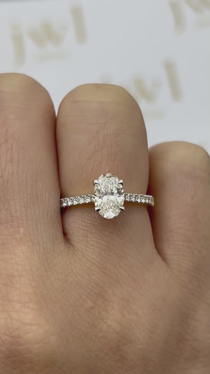 1.03 Carat Oval Lab-Grown Diamond Pavé Engagement Ring in 18K Yellow Gold