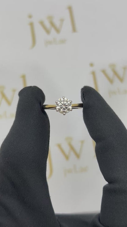 1.06 Carat Round Lab-Grown Diamond Tiffany Solitaire Engagement Ring in 18K Yellow Gold