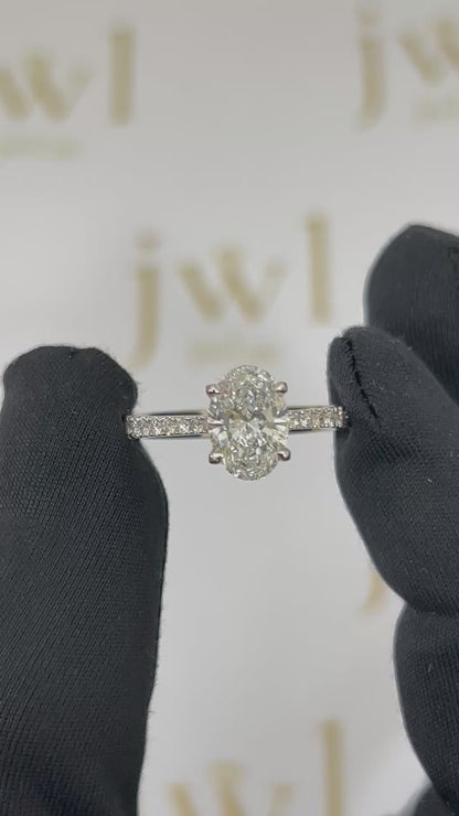 1.50 Carat Oval Lab-Grown Diamond Pavé Engagement Ring in 18K White Gold