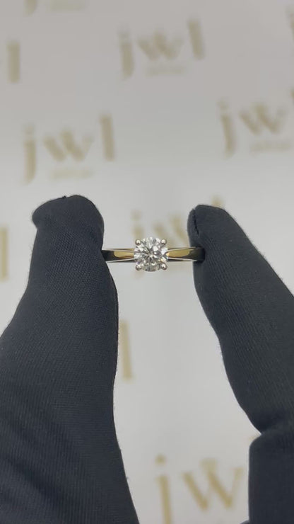 0.70 Carat Round Lab-Grown Diamond V-Shape Solitaire Engagement Ring in 18K Yellow Gold