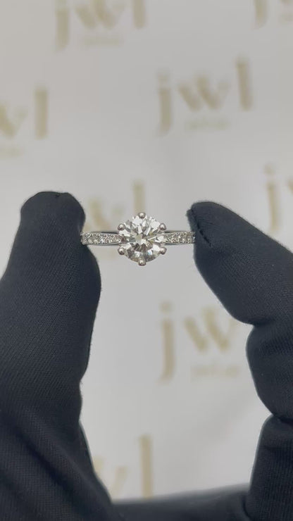 1.55 Carat Round Lab-Grown Diamond Princess Crown Pavé Engagement Ring in 18K White Gold