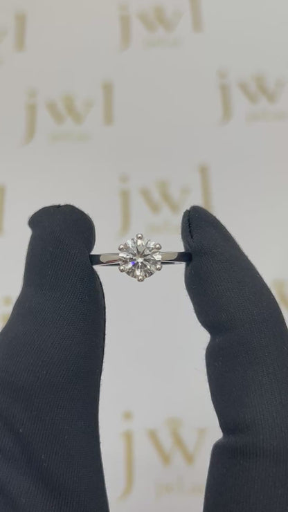 1.54 Carat Round Lab-Grown Diamond Princess Crown Solitaire Engagement Ring in 18K White Gold