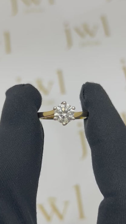 1.06 Carat Round Lab-Grown Diamond Twisted Solitaire Engagement Ring in 18K Yellow Gold