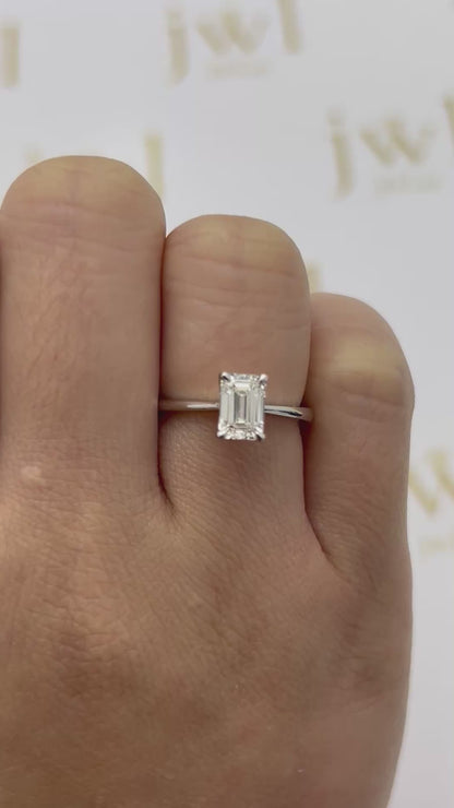 1.09 Carat Emerald Lab-Grown Diamond Classic Solitaire Engagement Ring in 18K White Gold