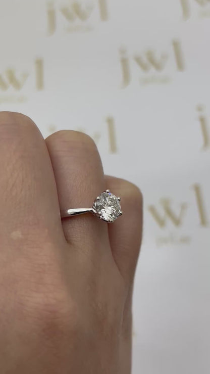 1.54 Carat Round Lab-Grown Diamond Princess Crown Solitaire Engagement Ring in 18K White Gold