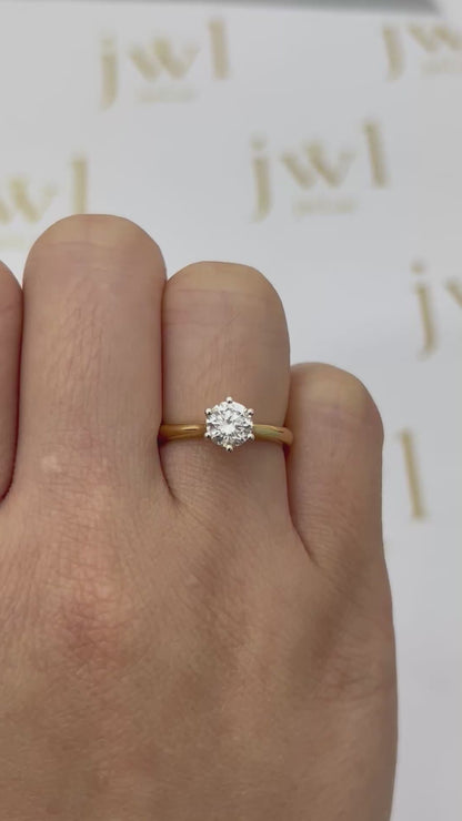 0.71 Carat Round Lab-Grown Diamond Jasmine Solitaire Engagement Ring in 18K Yellow Gold