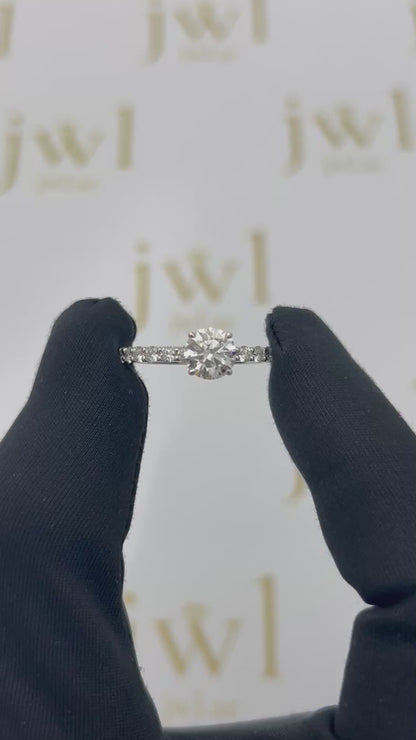 1.02 Carat Round Lab-Grown Diamond Celine Pavé Solitaire Engagement Ring in 18K White Gold