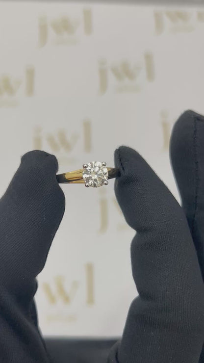 1.05 Carat Round Lab-Grown Diamond Drop Solitaire Engagement Ring in 18K Yellow Gold