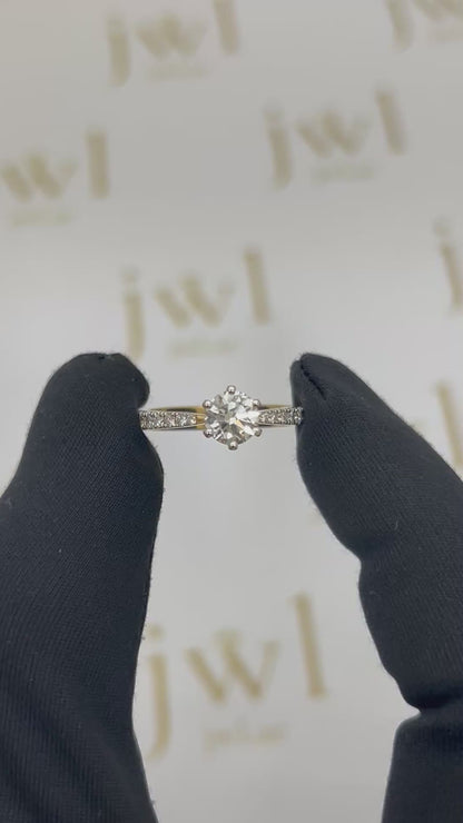 0.73 Carat Round Lab-Grown Diamond Princess Crown Pavé Engagement Ring in 18K Yellow Gold