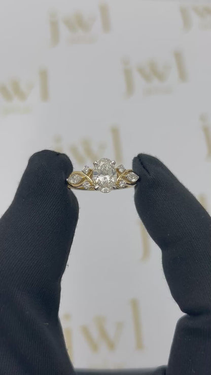 1.04 Carat Oval Lab-Grown Diamond Infinity Engagement Ring with Marquise & Pavé Diamonds in 18K Yellow Gold