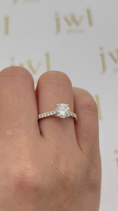 1.01 Carat Round Lab-Grown Diamond Ophelia Engagement Ring in 18K White Gold