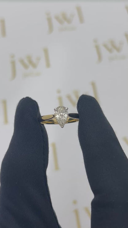 1.01 Carat Pear Lab-Grown Diamond Classic Solitaire Engagement Ring in 18K Yellow Gold