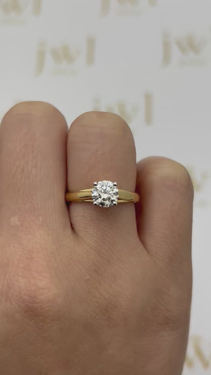 1.05 Carat Round Lab-Grown Diamond Drop Solitaire Engagement Ring in 18K Yellow Gold