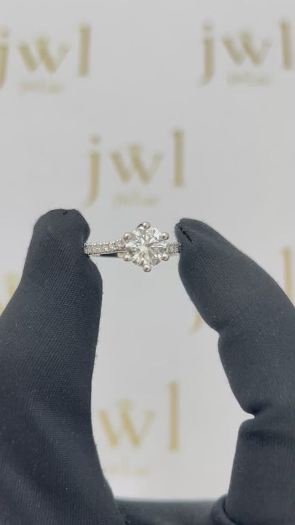 1.53 Carat Round Lab-Grown Diamond Twisted Pavé Engagement Ring in 18K White Gold
