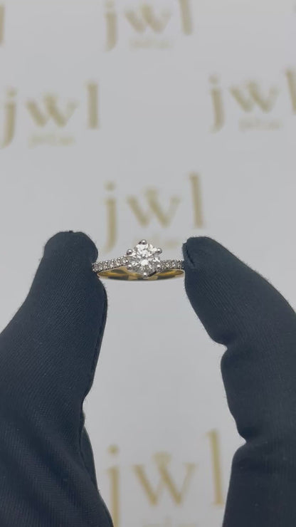 0.72 Carat Round Lab-Grown Diamond Twisted Pavé Engagement Ring in 18K Yellow Gold