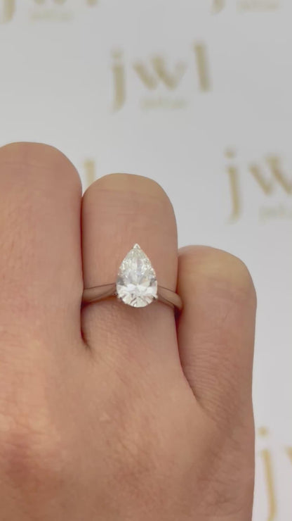 1.52 Carat Pear Lab-Grown Diamond Classic Solitaire Engagement Ring in 18K White Gold