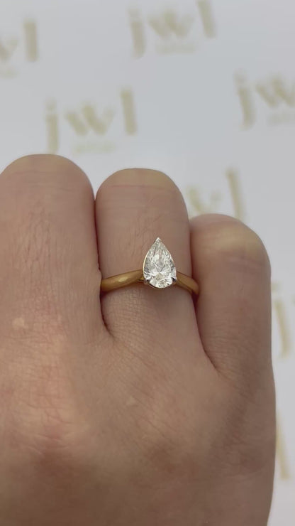 1.01 Carat Pear Lab-Grown Diamond Classic Solitaire Engagement Ring in 18K Yellow Gold
