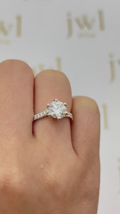 1.53 Carat Round Lab-Grown Diamond Twisted Pavé Engagement Ring in 18K White Gold