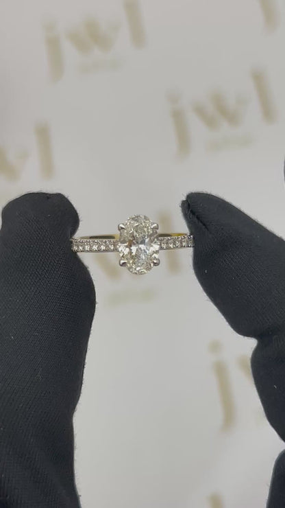 1.03 Carat Oval Lab-Grown Diamond Pavé Engagement Ring in 18K Yellow Gold