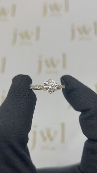 1.02 Carat Round Lab-Grown Diamond Princess Crown Pavé Engagement Ring in 18K Yellow Gold