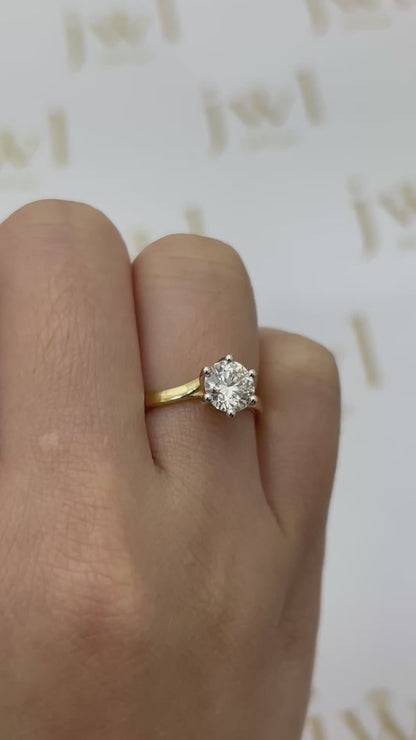 1.06 Carat Round Lab-Grown Diamond Twisted Solitaire Engagement Ring in 18K Yellow Gold