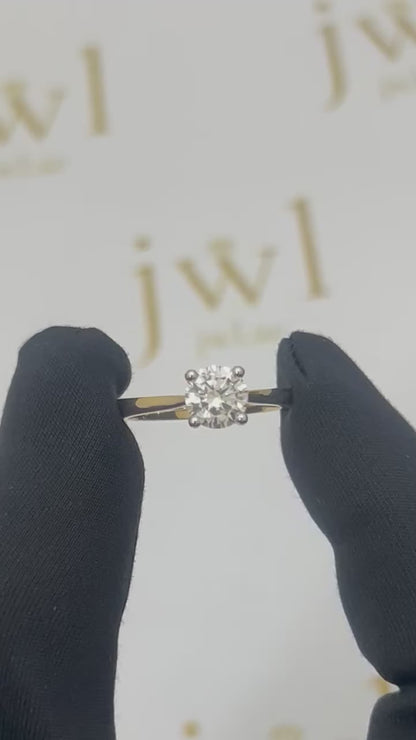 1.02 Carat Round Lab-Grown Diamond Heart-Prong Solitaire Engagement Ring in 18K Yellow Gold